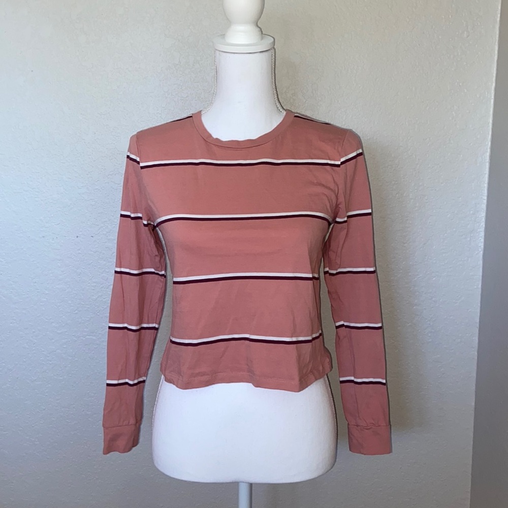 DESTINED WOMEMS STRIPED LONG SLEEVE CROPPED TOP